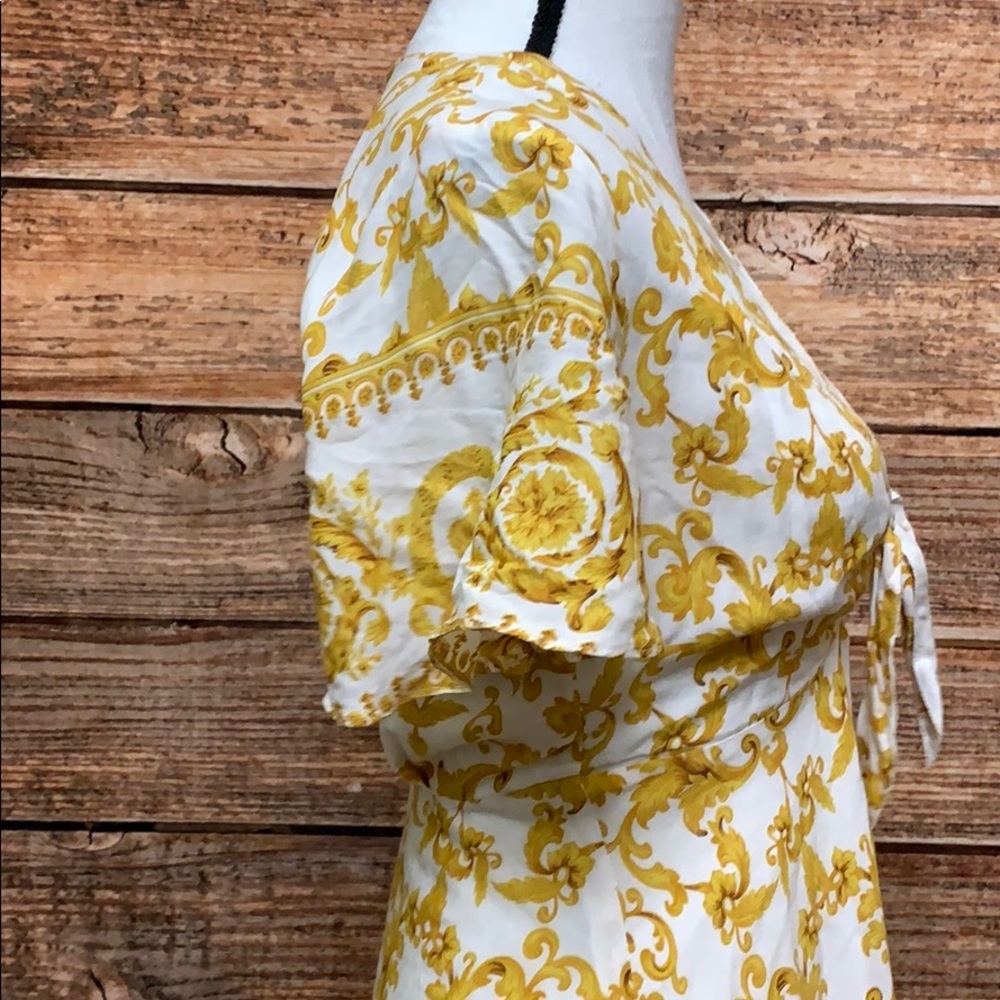 Lulus Callista Yellow White Print Tie Front Dress - Picture 7 of 8